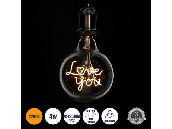 GLOBOSTAR® LOVE YOU 99261 Λάμπα E27 G125 LED 4W 340lm 360° AC 220-240V IP20 Ultra Θερμό Λευκό 2200K Dimmable - Filament Chip - Διάφανο - Μ12.5 x Π12.5 x Υ18cm - 3 Χρόνια Εγγύηση GLOBOSTAR® LOVE YOU 99261 Λάμπα E27 G125 LED 4W 340lm 360° AC 220-240V IP20 Ultra Θερμό Λευκό 2200K Dimmable - Filament Chip - Διάφανο - Μ12.5 x Π12.5 x Υ18cm - 3 Χρόνια Εγγύηση