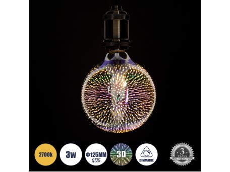 GLOBOSTAR® BUBBLE 99271 Λάμπα E27 G125 LED 3W 201lm 360° AC 220-240V IP20 Θερμό Λευκό 2700K Dimmable - Long Filament Chip - Galaxy Mirror Εφέ - Μ12.5 x Π12.5 x Υ18cm - 3 Χρόνια Εγγύηση
