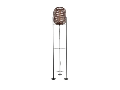 GloboStar® CURACAO 999-0041 Μοντέρνο Επιδαπέδιο Φωτιστικό Μονόφωτο 1 x E27 IP20 Μαύρο Μέταλλο με Καφέ Ξύλο - Μ30 x Π30 x Υ165cm