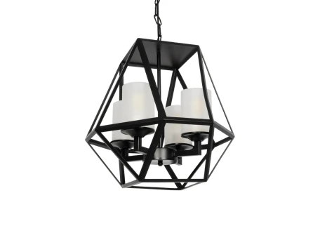 GLOBOSTAR® DASTAR 999-0091 Vintage Κρεμαστό Φωτιστικό Οροφής με Ντουί 4 x E27 AC 220-240V IP20 - Μαύρο & Λευκό - Μ42 x Π42 x Υ43cm