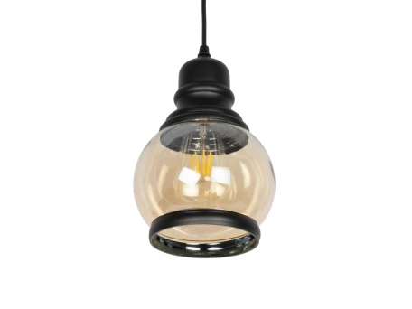 GLOBOSTAR® OLIVER 999-0186 Vintage Κρεμαστό Φωτιστικό Οροφής με Ντουί 1 x E27 AC 220-240V IP20 - Μελί & Μαύρο - Μ16 x Π16 x Υ25cm