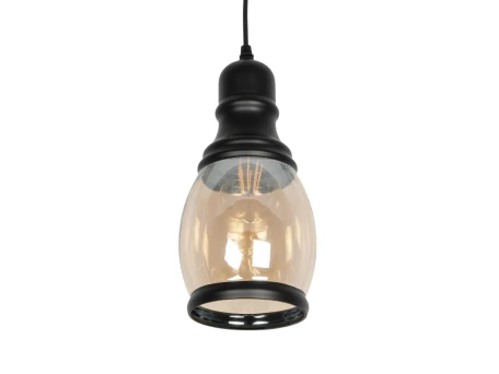 GLOBOSTAR® OLIVER 999-0188 Vintage Κρεμαστό Φωτιστικό Οροφής με Ντουί 1 x E27 AC 220-240V IP20 - Μελί & Μαύρο - Μ14 x Π14 x Υ30cm