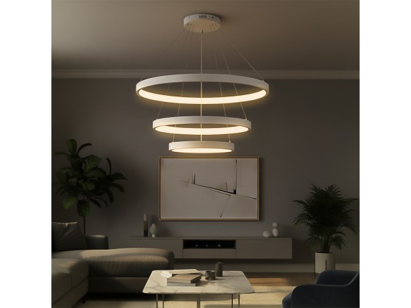 kelvo® NEMESIS KLV-101-0221 Κρεμαστό Φωτιστικό Οροφής LED 120W 12000lm 180° AC 220-240V IP20 Ρυθμιζόμενο Λευκό CCT με Χειριστήριο από 2700K έως 6000K Dimmable - Lumileds SMD Chip - Λευκό Ματ - Μ80 x Π80 x Υ80cm - 3 Χρόνια Εγγύηση