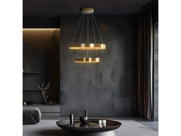 kelvo® VENOM KLV-101-0198 Κρεμαστό Φωτιστικό Οροφής LED 75W 7500lm 120° AC 220-240V IP20 Ρυθμιζόμενο Λευκό CCT με Χειριστήριο από 2700K έως 6000K Dimmable - Lumileds SMD Chip - Χρυσό Πλατίνα - Μ60 x Π60 x Υ40cm - 3 Χρόνια Εγγύηση