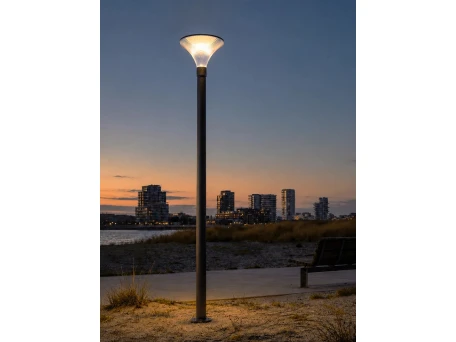 GLOBOSTAR® TOPIS GLB-103-0020 Φωτιστικό Κεφαλής Post Top Πλατείας/Πάρκου/Κήπου LED 50W 4500lm 360° AC 220-240V Αδιάβροχο IP65 Θερμό Λευκό 2700K - Sanan SMD Chip - Μαύρο Ματ - Μ50 x Π50 x Υ39cm - 3 Χρόνια Εγγύηση
