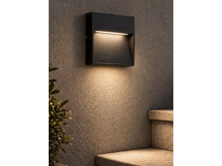 GLOBOSTAR® STEPINI GLB-103-0035 Φωτιστικό Σκαλοπατιού / Διαδρόμου LED 3W 270lm 45° AC 220-240V Αδιάβροχο IP65 Θερμό Λευκό 2700K - Sanan SMD Chip - Μαύρο Ματ - Μ11.5 x Π3 x Υ11.5cm - 3 Χρόνια Εγγύηση