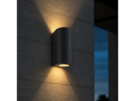 kelvo® MURANO KLV-101-0015 Φωτιστικό Τοίχου / Απλίκα για 2 Λάμπες MR16 με Ντουί GU10 AC 220-240V Αδιάβροχο IP65 - Μαύρο Ματ - Μ8 x Π8 x Υ15cm