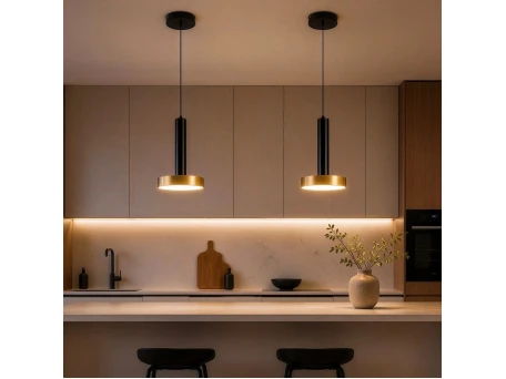 kelvo® ZANE KLV-101-0349 Κρεμαστό Φωτιστικό Οροφής LED 18W 1800lm 120° AC 220-240V IP20 Ρυθμιζόμενο Λευκό CCT με Χειριστήριο από 2700K έως 6000K Dimmable - Lumileds SMD Chip - Σατινέ Χρυσό Βούρτσας & Μαύρο Ματ - Μ15 x Π15 x Υ20cm - 3 Χρόνια Εγγύηση