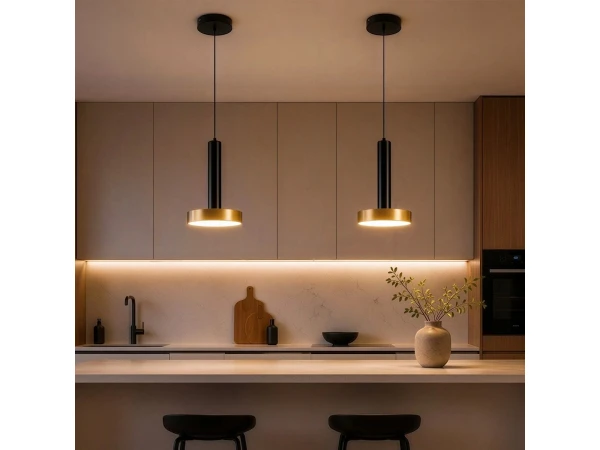 kelvo® ZANE KLV-101-0349 Κρεμαστό Φωτιστικό Οροφής LED 18W 1800lm 120° AC 220-240V IP20 Ρυθμιζόμενο Λευκό CCT με Χειριστήριο από 2700K έως 6000K Dimmable - Lumileds SMD Chip - Σατινέ Χρυσό Βούρτσας & Μαύρο Ματ - Μ15 x Π15 x Υ20cm - 3 Χρόνια Εγγύηση