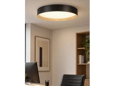 kelvo® RONDO KLV-101-0587-V2 Φωτιστικό Οροφής LED 36W 3600lm 120° AC 220-240V IP20 Ρυθμιζόμενο Λευκό CCT με Διακόπτη στο Driver 2700K/4500K/6000K Triac Dimmable - Lumileds SMD Chip & ENEC/TÜV Driver - Μαύρο Ματ & Εφέ Ξύλου - Μ50 x Π50 x Υ7cm - 5 Χρόνια Εγ
