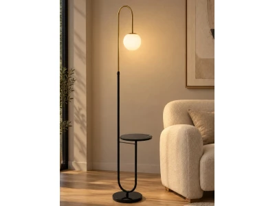 kelvo® CORDELIA KLV-102-0006 Επιδαπέδιο Φωτιστικό για Λάμπα με Ντουί 1 x E27 AC 220-240V IP20 - Μαύρο Ματ & Σατινέ Χρυσό Βούρτσας - Μ38 x Π30 x Υ180cm