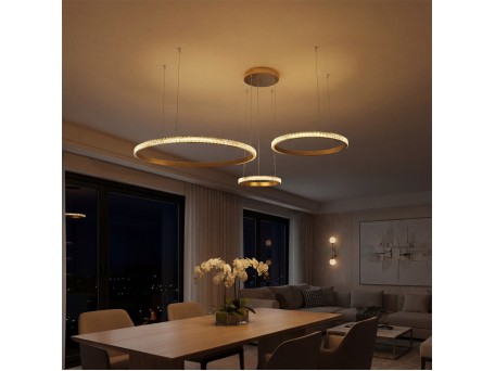 kelvo® DIAMOND KLV-101-0244 Κρεμαστό Φωτιστικό Οροφής LED 100W 10000lm 180° AC 220-240V IP20 Ρυθμιζόμενο Λευκό CCT με Χειριστήριο από 2700K έως 6000K Dimmable - Lumileds SMD Chip - Χρυσό Πλατίνα - Μ110 x Π110 x Υ60cm - 3 Χρόνια Εγγύηση