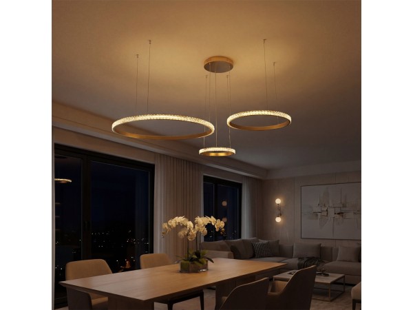 kelvo® DIAMOND KLV-101-0244 Κρεμαστό Φωτιστικό Οροφής LED 100W 10000lm 180° AC 220-240V IP20 Ρυθμιζόμενο Λευκό CCT με Χειριστήριο από 2700K έως 6000K Dimmable - Lumileds SMD Chip - Χρυσό Πλατίνα - Μ110 x Π110 x Υ60cm - 3 Χρόνια Εγγύηση