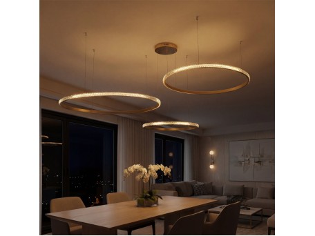 kelvo® DIAMOND KLV-101-0246 Κρεμαστό Φωτιστικό Οροφής LED 150W 15000lm 180° AC 220-240V IP20 Ρυθμιζόμενο Λευκό CCT με Χειριστήριο από 2700K έως 6000K Dimmable - Lumileds SMD Chip - Χρυσό Πλατίνα - Μ170 x Π170 x Υ60cm - 3 Χρόνια Εγγύηση