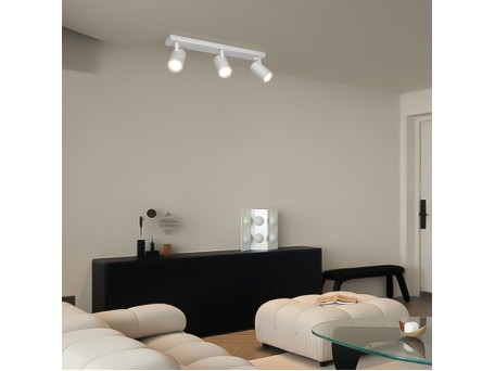 kelvo® SPOTA KLV-101-0139 Κινούμενο Φωτιστικό Σποτ Οροφής για 3 Λάμπες MR16 με Ντουί GU10 AC 220-240V IP20 - Λευκό Ματ - Μ48 x Π6.2 x Υ14cm