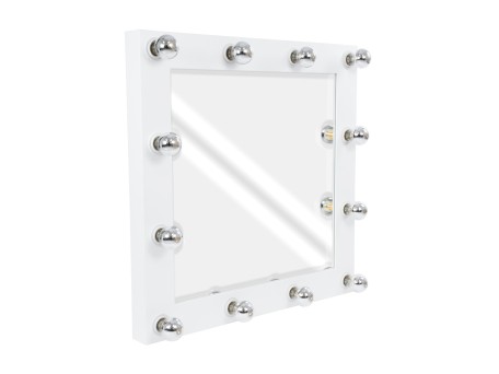 GloboStar® MAKEUP MIRROR-80x80-4 Μοντέρνος Καθρέπτης Μακιγιάζ με Πλαίσιο Φυσικού Ξύλου με Διακόπτη On/Off 12 x E27 AC220-240V - Μ80 x Π7 x Υ80cm - Λευκή Λάκα