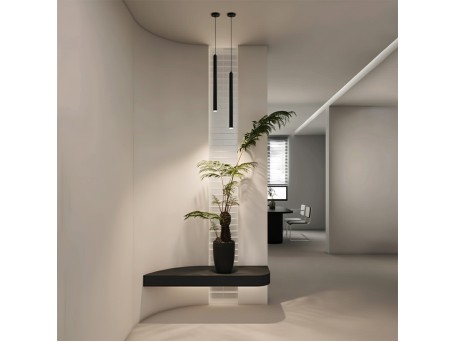 kelvo® CANAL KLV-101-0073 Κρεμαστό Φωτιστικό Οροφής LED 7W 700lm 36° AC 220-240V IP20 Θερμό Λευκό 2700K - Bridgelux COB Chip & TÜV SÜD Driver - Μαύρο Ματ - Μ4 x Π4 x Υ80cm - 5 Χρόνια Εγγύηση