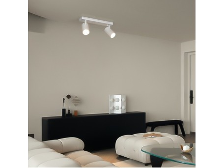 kelvo® SPOTA KLV-101-0137 Κινούμενο Φωτιστικό Σποτ Οροφής για 2 Λάμπες MR16 με Ντουί GU10 AC 220-240V IP20 - Λευκό Ματ - Μ30 x Π6 x Υ14.5cm