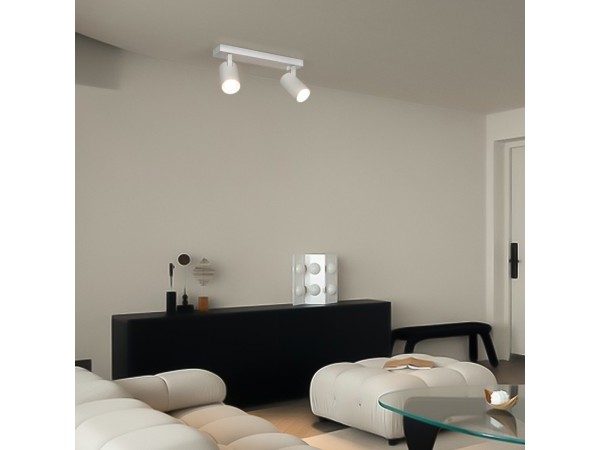 kelvo® SPOTA KLV-101-0137 Κινούμενο Φωτιστικό Σποτ Οροφής για 2 Λάμπες MR16 με Ντουί GU10 AC 220-240V IP20 - Λευκό Ματ - Μ30 x Π6 x Υ14.5cm