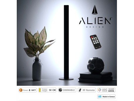 GloboStar® ALIEN-DIVA-BLACK-50-1 ALIEN Design DIVA Μοντέρνο Minimal Nordic Μεταλλικό Φωτιστικό Επιτραπέζιο - Πορτατίφ - Λαμπατέρ Μαύρο LED 8W 1120lm με Ασύρματο Χειριστήριο RF & Dimmer IP20 Ψυχρό Λευκό 6000K Μ3 x Π1.6 x Υ50cm