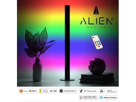 GloboStar® ALIEN-DIVA-BLACK-50-11 ALIEN Design DIVA Μοντέρνο Minimal Nordic Μεταλλικό Φωτιστικό Επιτραπέζιο - Πορτατίφ - Λαμπατέρ Μαύρο LED 10W 1500lm με Ασύρματο Χειριστήριο RF & Dimmer IP20 Πολύχρωμο RGBW Ψηφιακή με Τρεχούμενα Εφέ  Μ3 x Π1.6 x Υ50cm
