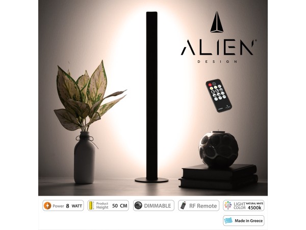 GloboStar® ALIEN-DIVA-BLACK-50-2 ALIEN Design DIVA Μοντέρνο Minimal Nordic Μεταλλικό Φωτιστικό Επιτραπέζιο - Πορτατίφ - Λαμπατέρ Μαύρο LED 8W 1040lm με Ασύρματο Χειριστήριο RF & Dimmer IP20 Φυσικό Λευκό 4500K Μ3 x Π1.6 x Υ50cm