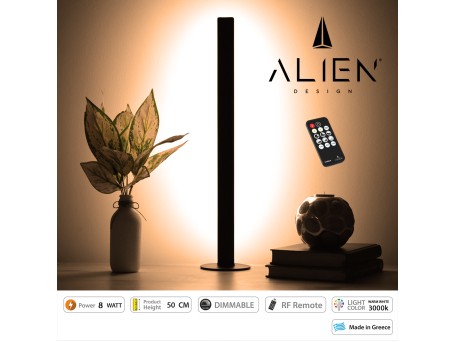 GloboStar® ALIEN-DIVA-BLACK-50-3 ALIEN Design DIVA Μοντέρνο Minimal Nordic Μεταλλικό Φωτιστικό Επιτραπέζιο - Πορτατίφ - Λαμπατέρ Μαύρο LED 8W 960lm με Ασύρματο Χειριστήριο RF & Dimmer IP20 Θερμό Λευκό 3000K Μ3 x Π1.6 x Υ50cm