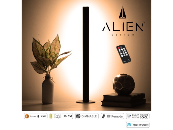 GloboStar® ALIEN-DIVA-BLACK-50-3 ALIEN Design DIVA Μοντέρνο Minimal Nordic Μεταλλικό Φωτιστικό Επιτραπέζιο - Πορτατίφ - Λαμπατέρ Μαύρο LED 8W 960lm με Ασύρματο Χειριστήριο RF & Dimmer IP20 Θερμό Λευκό 3000K Μ3 x Π1.6 x Υ50cm