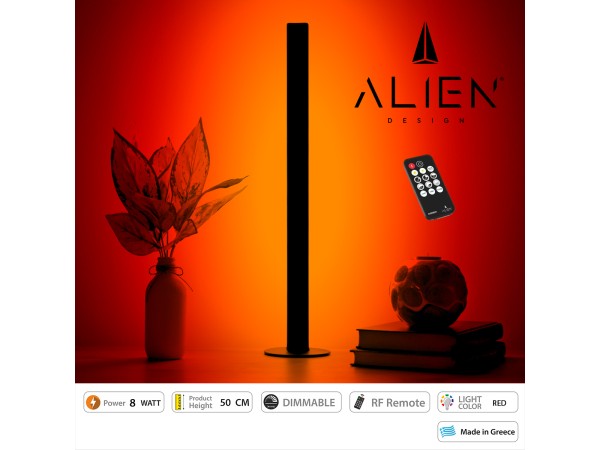 GloboStar® ALIEN-DIVA-BLACK-50-4 ALIEN Design DIVA Μοντέρνο Minimal Nordic Μεταλλικό Φωτιστικό Επιτραπέζιο - Πορτατίφ - Λαμπατέρ Μαύρο LED 8W 800lm με Ασύρματο Χειριστήριο RF & Dimmer IP20 Κόκκινο Μ3 x Π1.6 x Υ50cm