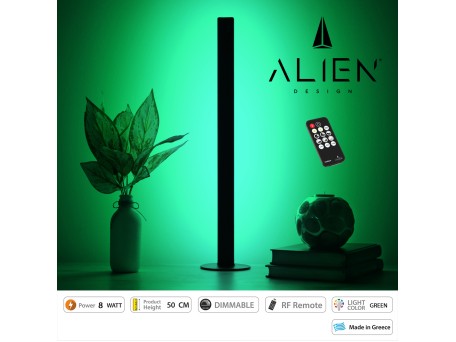 GloboStar® ALIEN-DIVA-BLACK-50-5 ALIEN Design DIVA Μοντέρνο Minimal Nordic Μεταλλικό Φωτιστικό Επιτραπέζιο - Πορτατίφ - Λαμπατέρ Μαύρο LED 8W 800lm με Ασύρματο Χειριστήριο RF & Dimmer IP20 Πράσινο Μ3 x Π1.6 x Υ50cm
