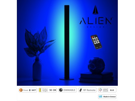 GloboStar® ALIEN-DIVA-BLACK-50-6 ALIEN Design DIVA Μοντέρνο Minimal Nordic Μεταλλικό Φωτιστικό Επιτραπέζιο - Πορτατίφ - Λαμπατέρ Μαύρο LED 8W 800lm με Ασύρματο Χειριστήριο RF & Dimmer IP20 Μπλε Μ3 x Π1.6 x Υ50cm