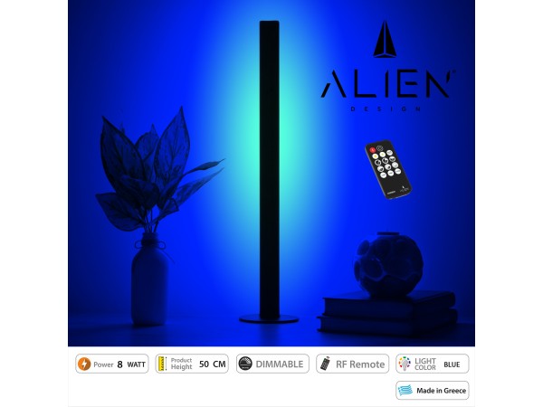 GloboStar® ALIEN-DIVA-BLACK-50-6 ALIEN Design DIVA Μοντέρνο Minimal Nordic Μεταλλικό Φωτιστικό Επιτραπέζιο - Πορτατίφ - Λαμπατέρ Μαύρο LED 8W 800lm με Ασύρματο Χειριστήριο RF & Dimmer IP20 Μπλε Μ3 x Π1.6 x Υ50cm