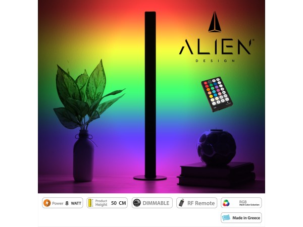 GloboStar® ALIEN-DIVA-BLACK-50-8 ALIEN Design DIVA Μοντέρνο Minimal Nordic Μεταλλικό Φωτιστικό Επιτραπέζιο - Πορτατίφ - Λαμπατέρ Μαύρο LED 8W 800lm με Ασύρματο Χειριστήριο RF & Dimmer IP20 Πολύχρωμο RGB Μ3 x Π1.6 x Υ50cm