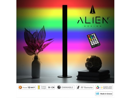 GloboStar® ALIEN-DIVA-BLACK-50-9 ALIEN Design DIVA Μοντέρνο Minimal Nordic Μεταλλικό Φωτιστικό Επιτραπέζιο - Πορτατίφ - Λαμπατέρ Μαύρο LED 10W 1500lm με Ασύρματο Χειριστήριο RF & Dimmer IP20 Πολύχρωμο + CCT - RGBW + WW Μ3 x Π1.6 x Υ50cm