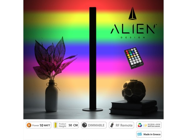 GloboStar® ALIEN-DIVA-BLACK-50-9 ALIEN Design DIVA Μοντέρνο Minimal Nordic Μεταλλικό Φωτιστικό Επιτραπέζιο - Πορτατίφ - Λαμπατέρ Μαύρο LED 10W 1500lm με Ασύρματο Χειριστήριο RF & Dimmer IP20 Πολύχρωμο + CCT - RGBW + WW Μ3 x Π1.6 x Υ50cm