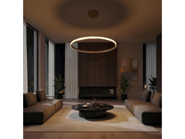 kelvo® DIAMOND KLV-101-0230 Κρεμαστό Φωτιστικό Οροφής LED 45W 4500lm 180° AC 220-240V IP20 Ρυθμιζόμενο Λευκό CCT με Χειριστήριο από 2700K έως 6000K Dimmable - Lumileds SMD Chip - Χρυσό Πλατίνα - Μ60 x Π60 x Υ3cm - 3 Χρόνια Εγγύηση