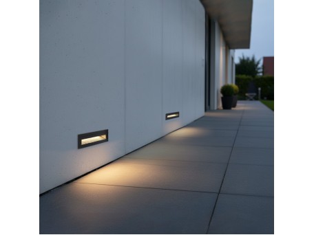 kelvo® STEPART KLV-101-0086 Χωνευτό Φωτιστικό Σκαλοπατιού / Διαδρόμου LED 4W 500lm 45° AC 220-240V Αδιάβροχο IP65 Θερμό Λευκό 2700K - Lumileds SMD Chip & TÜV SÜD Driver - Μαύρο Ματ - Μ21 x Π5.5 x Υ6.5cm / Q20.3 x 5.6cm - 5 Χρόνια Εγγύηση