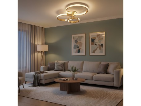 kelvo® DIAMOND KLV-101-0228 Φωτιστικό Οροφής LED 100W 10000lm 360° AC 220-240V IP20 Ρυθμιζόμενο Λευκό CCT με Χειριστήριο από 2700K έως 6000K Dimmable - Lumileds SMD Chip - Χρυσό Πλατίνα - Μ80 x Π50 x Υ20cm - 3 Χρόνια Εγγύηση