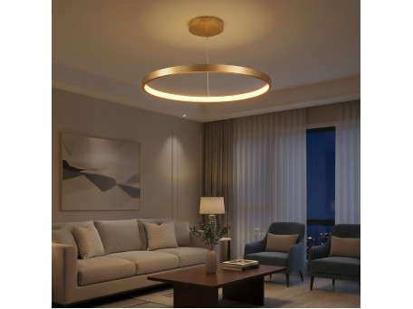 kelvo® NEMESIS KLV-101-0216 Κρεμαστό Φωτιστικό Οροφής LED 75W 7500lm 180° AC 220-240V IP20 Ρυθμιζόμενο Λευκό CCT με Χειριστήριο από 2700K έως 6000K Dimmable - Lumileds SMD Chip - Χρυσό Πλατίνα - Μ100 x Π100 x Υ4cm - 3 Χρόνια Εγγύηση