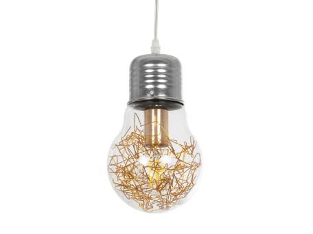 GLOBOSTAR® LAMP 999-0056 Μοντέρνο Κρεμαστό Φωτιστικό Οροφής με Ντουί 1 x E27 AC 220-240V IP20 - Διάφανο, Χρυσό & Ασημί - Μ15 x Π15 x Υ27cm