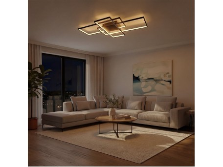 kelvo® QUADRA KLV-101-0296 Φωτιστικό Οροφής LED 120W 12000lm 120° AC 220-240V IP20 Ρυθμιζόμενο Λευκό CCT με Χειριστήριο από 2700K έως 6000K Dimmable - Lumileds SMD Chip - Μαύρο Ματ - Μ105 x Π60 x Υ9cm - 3 Χρόνια Εγγύηση