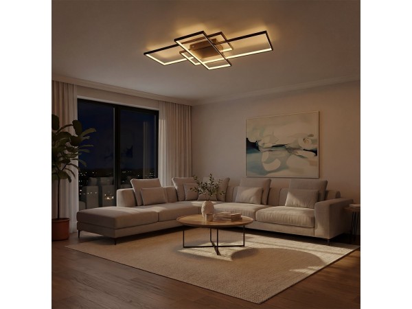 kelvo® QUADRA KLV-101-0296 Φωτιστικό Οροφής LED 120W 12000lm 120° AC 220-240V IP20 Ρυθμιζόμενο Λευκό CCT με Χειριστήριο από 2700K έως 6000K Dimmable - Lumileds SMD Chip - Μαύρο Ματ - Μ105 x Π60 x Υ9cm - 3 Χρόνια Εγγύηση