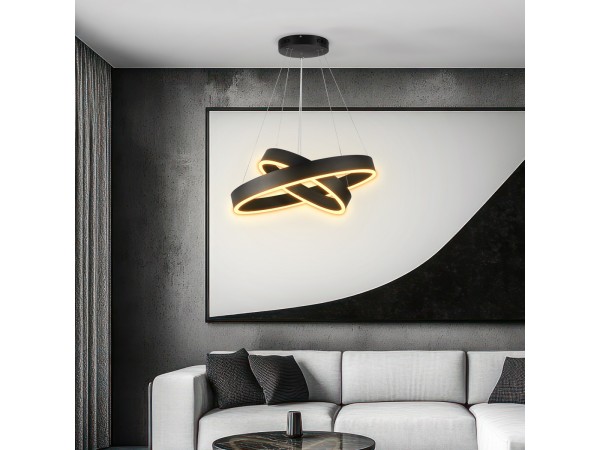 kelvo® VENOM KLV-101-0196-V2 Κρεμαστό Φωτιστικό Οροφής LED 75W 7500lm 120° AC 220-240V IP20 Ρυθμιζόμενο Λευκό CCT με Χειριστήριο από 2700K έως 6000K Dimmable - Lumileds SMD Chip - Μαύρο Ματ - Μ60 x Π60 x Υ40cm - 3 Χρόνια Εγγύηση