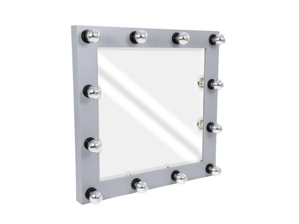 GloboStar® MAKEUP MIRROR-80x80-3 Μοντέρνος Καθρέπτης Μακιγιάζ με Πλαίσιο Φυσικού Ξύλου με Διακόπτη On/Off 12 x E27 AC220-240V - Μ80 x Π7 x Υ80cm - Γκρι Τσιμέντου