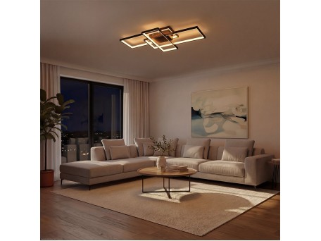 kelvo® QUADRA KLV-101-0293 Φωτιστικό Οροφής LED 100W 10000lm 120° AC 220-240V IP20 Ρυθμιζόμενο Λευκό CCT με Χειριστήριο από 2700K έως 6000K Dimmable - Lumileds SMD Chip - Μαύρο Ματ - Μ85 x Π45 x Υ9cm - 3 Χρόνια Εγγύηση