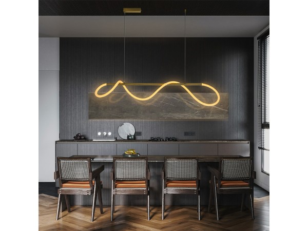 kelvo® GLOW KLV-101-0166 Κρεμαστό Φωτιστικό Οροφής LED 34W 3400lm 360° AC 220-240V IP20 Ρυθμιζόμενο Λευκό CCT με Χειριστήριο από 2700K έως 6000K Dimmable - Lumileds SMD Chip - Χρυσό Πλατίνα - Μ140 x Π40 x Υ30cm - 3 Χρόνια Εγγύηση