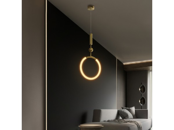 kelvo® GLOW KLV-101-0175 Κρεμαστό Φωτιστικό Οροφής LED 18W 1800lm 360° AC 220-240V IP20 Ρυθμιζόμενο Λευκό CCT με On/Off 2700K/4500K/6000K - Lumileds SMD Chip - Χρυσό Πλατίνα - Μ30 x Π6 x Υ60cm - 3 Χρόνια Εγγύηση