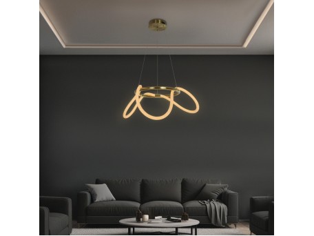 kelvo® GLOW KLV-101-0162 Κρεμαστό Φωτιστικό Οροφής LED 36W 3600lm 360° AC 220-240V IP20 Ρυθμιζόμενο Λευκό CCT με Χειριστήριο από 2700K έως 6000K Dimmable - Lumileds SMD Chip - Χρυσό Πλατίνα - Μ70 x Π70 x Υ40cm - 3 Χρόνια Εγγύηση