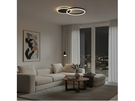 kelvo® VENOM KLV-101-0181 Φωτιστικό Οροφής LED 45W 4500lm 360° AC 220-240V IP20 Ρυθμιζόμενο Λευκό CCT με Χειριστήριο από 2700K έως 6000K Dimmable - Lumileds SMD Chip - Μαύρο Ματ - Μ60 x Π40 x Υ7.5cm - 3 Χρόνια Εγγύηση