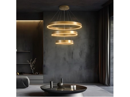 kelvo® VENOM KLV-101-0201 Κρεμαστό Φωτιστικό Οροφής LED 120W 12000lm 120° AC 220-240V IP20 Ρυθμιζόμενο Λευκό CCT με Χειριστήριο από 2700K έως 6000K Dimmable - Lumileds SMD Chip - Χρυσό Πλατίνα - Μ80 x Π80 x Υ80cm - 3 Χρόνια Εγγύηση